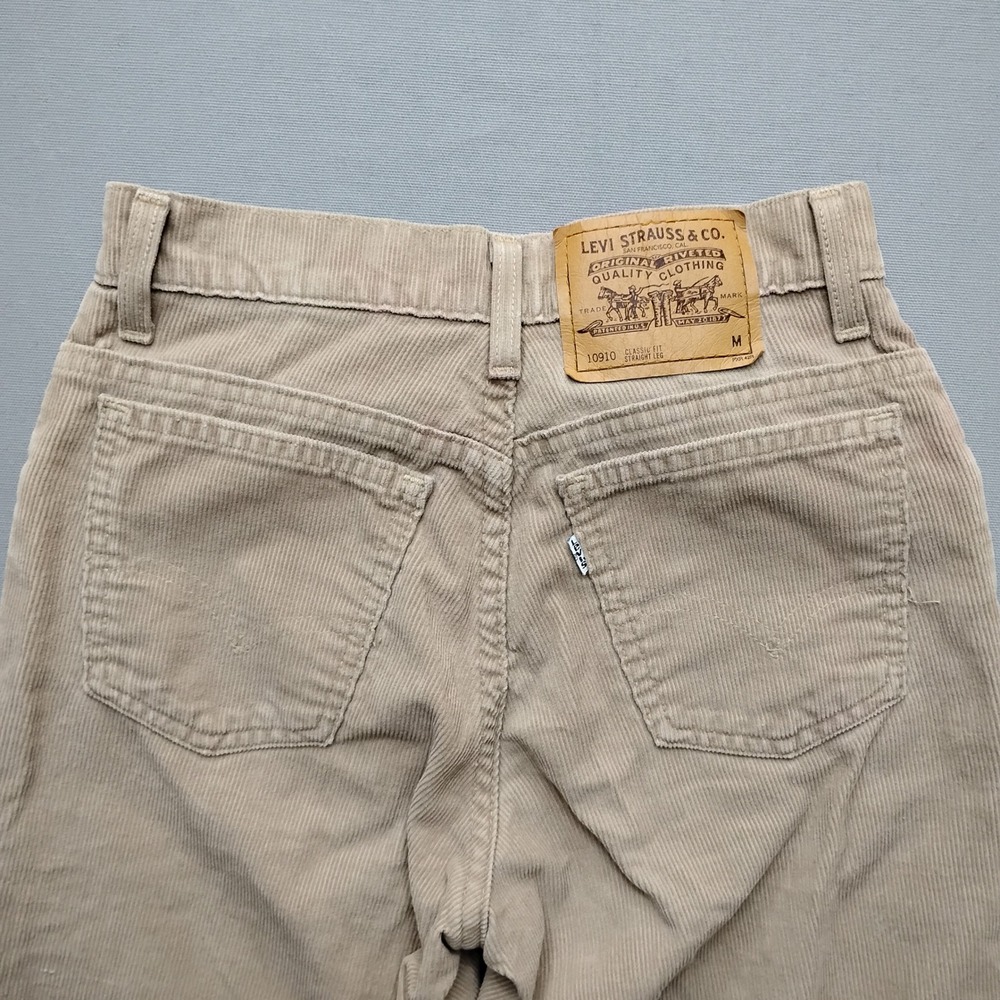 Vintage Levis 910 Tan Corduroy Pants 90s Made in USA Straight Leg Beige 3 JR M - Picture 10 of 11